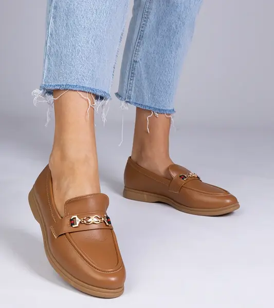 Gemre Dark brown loafers with a gold decoration Feola