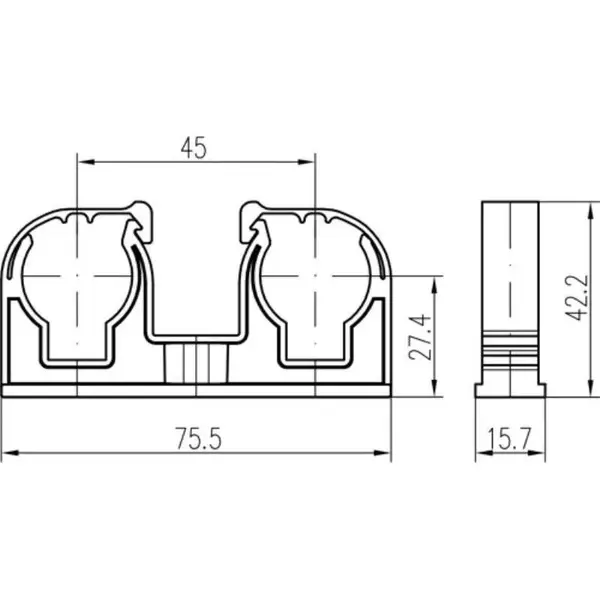 Příchytka D 2 x 22 s klipem a maticí M6 bílá, 5000 ks, 50 ks