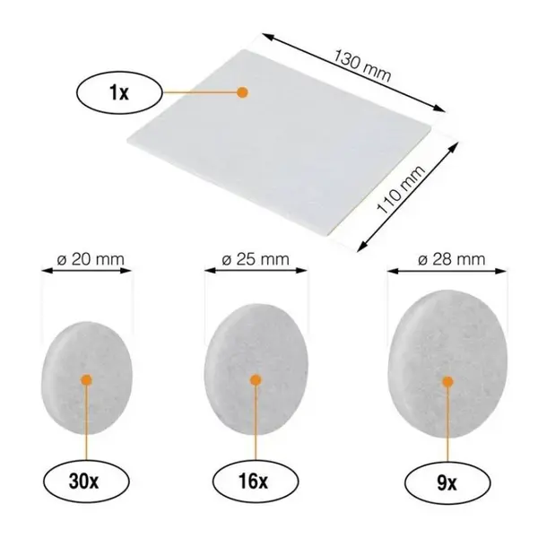 Sada filcových podložek, bílá, 56 ks