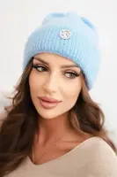 Kesi Dámská zimní čepice chlupatá s ozdobným knoflíkem modrá