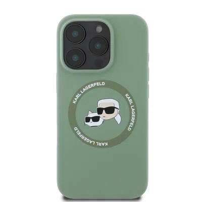 Zadní kryt Karl Lagerfeld Liquid Silicone K&CH Heads MagSafe pro Apple iPhone 16 Pro, khaki