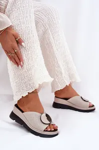 S. BARSKI Dámské Kožené Sandály S Ozdobou Béžové S.Barski