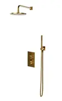 OMNIRES Contour - Sprchový set s termostatom pod omietku, s telesom, priemer 25 cm, kefované zlato SYSCT11GLB