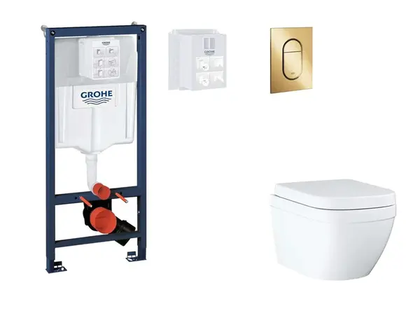 Grohe Rapid SL - Set predstenovej inštalácie, klozetu, dosky SoftClose a tlačidla Arena Cosmopolitan S, Triple Vortex, Cool Sunrise SANI11BB4130
