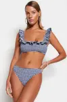 Trendyol Navy Blue Gingham textúrovaná braletka Flounce Bikini Top