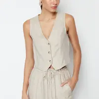 Trendyol Beige Regular Cotton Crop Linen Woven Vest