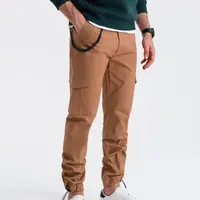 Ombre Men's pants with cargo pockets and leg hem - light brown