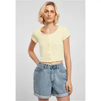 Women's T-shirt with button and rib fastening in soft yellow color