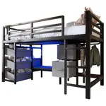 FLIEKS POLOVYSOKÁ POSTEL 90x200cm Kov LED Sedák Černá