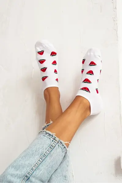 Milena Dámské Ponožky Ankle Melouny Bílé