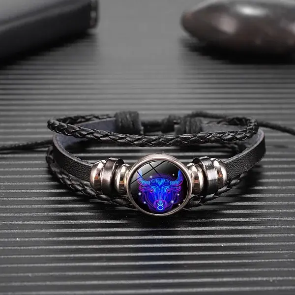 12 Constellations Cowhide Leather Multi-strand Braided Bracelets