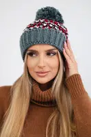 Kesi Dámská čepice Ellen s bambulí K325 tmavě šedá+červená