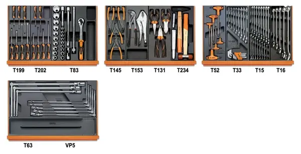Sada modulů - 102 ks nářadí pro opravu automobilů, 4 plastové moduly - Beta Tools