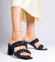 Gemre Black braided heeled slippers Astrika