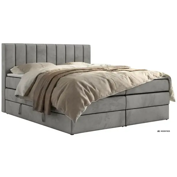 MKS POSTEL BOXSPRING ALVER KING 140/200 - Světle šedá Samet - Topper T25 - H4