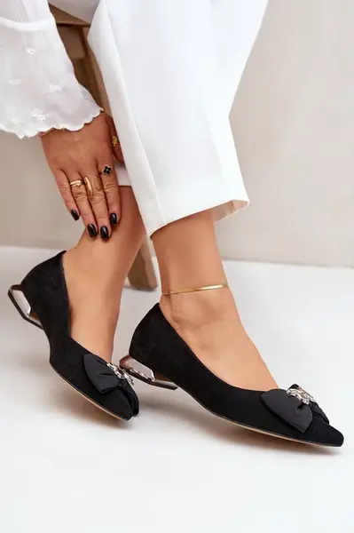 Elegantní Semišové Baleríny Dámské S Mašlí Laura Messi 2893 Černé