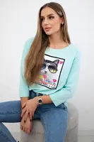 Halenka s kočičí grafikou 3D mint