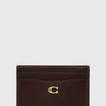 Kožené pouzdro na karty Coach Essential Card Case hnědá barva