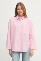 Bavlněná košile Tommy Hilfiger dámská, růžová barva, relaxed, s klasickým límcem, WW0WW45892