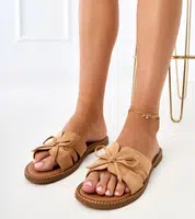 marka niezdefiniowana Brown flip-flops with a bow and edge embellishment Favira