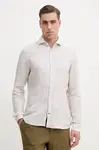 Lněná košile Joop! pánská, béžová barva, slim, s italským límcem, 30046075