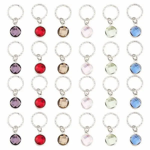 24Pcs 6 Colors Brass Glass Dreadlocks Beads