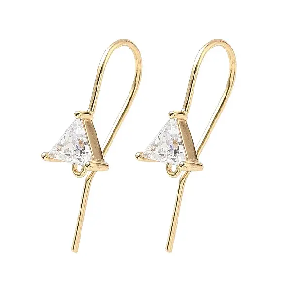 Brass Micro Pave Clear Cubic Zirconia Triangle Earring Hooks