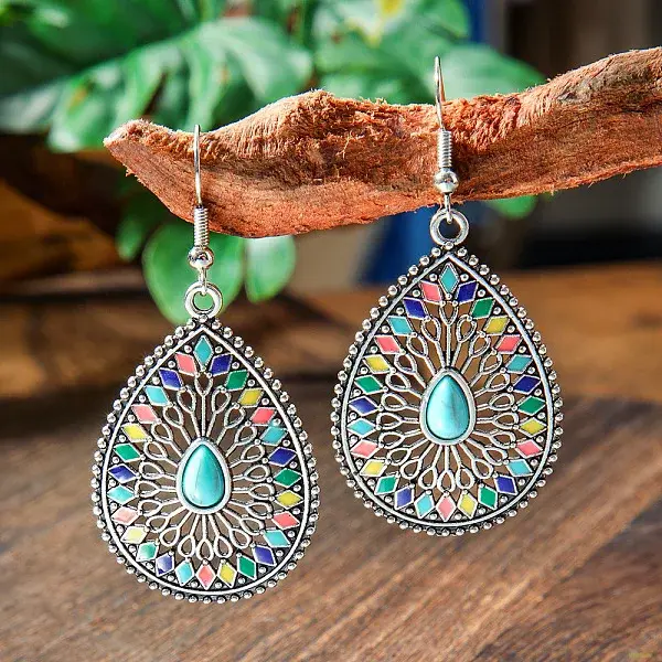 Bohemian Style Alloy Acrylic Dangle Earrings