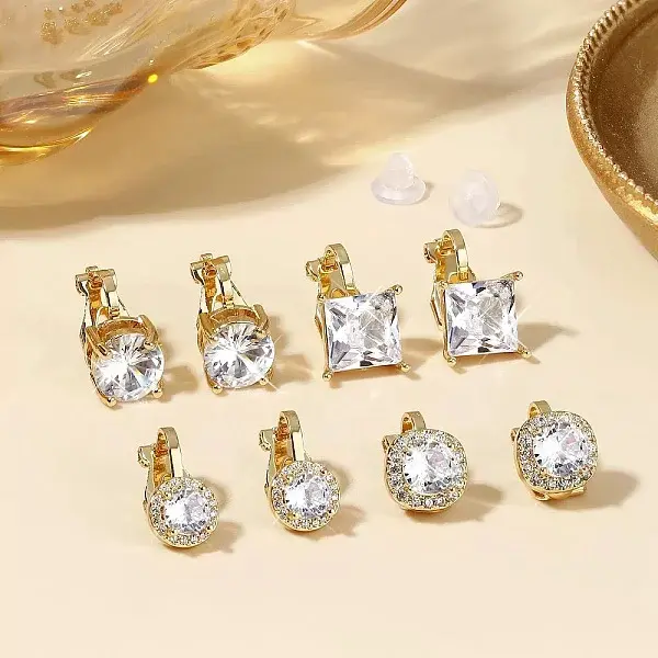 Brass Micro Pave Clear Cubic Zirconia Cuff Earrings