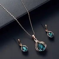 Teardrop Alloy Glass Pendant Necklaces & Stud Dangle Earrings Sets for Women