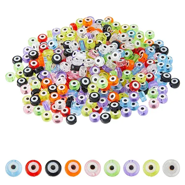 360Pcs 9 Colors Transparent & Printed Acrylic Beads