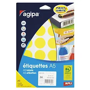 5 x Samolepicí, značkovací kolečka Ø 30mm, žlutá, 24ks na archu