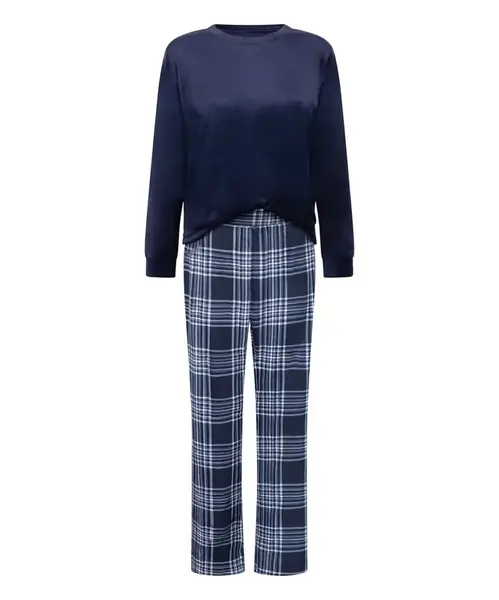 Hunkemöller Pyžamo  námornícka modrá / modrá melírovaná / šedobiela
