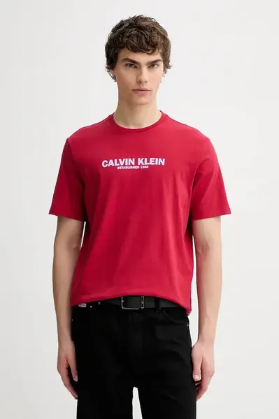 Bavlněné tričko Calvin Klein pánské, červená barva, s potiskem, LV04RE820G