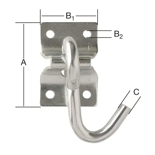 Hák na platničke - A-68 mm, B1-45 mm, B2-5,5 mm, C-9,5 mm
