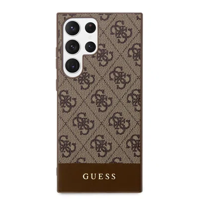 Zadní kryt Guess PU 4G Stripe pro Samsung Galaxy S24 Ultra, hnědá
