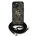 Zadní kryt Guess PU 4G Metal Logo Crossbody Popruh pro Apple iPhone 15, hnědá