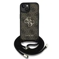 Zadní kryt Guess PU 4G Metal Logo Crossbody Popruh pro Apple iPhone 15, hnědá