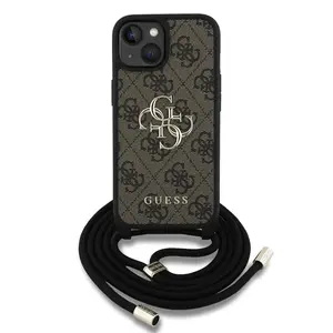 Zadní kryt Guess PU 4G Metal Logo Crossbody Popruh pro Apple iPhone 15, hnědá