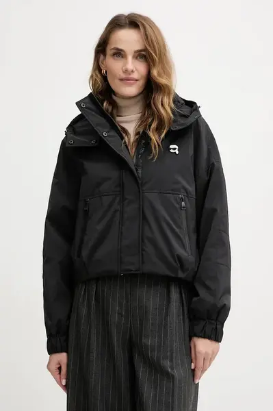 Bunda Karl Lagerfeld IKON černá barva, přechodná, LWEMP606