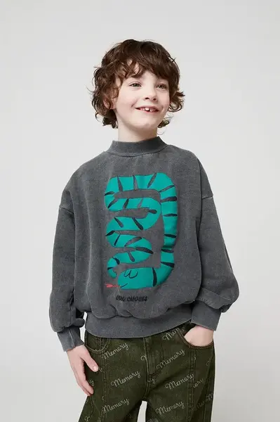 Dětská bavlněná mikina Bobo Choses Snake šedá barva, s potiskem, 225BC006