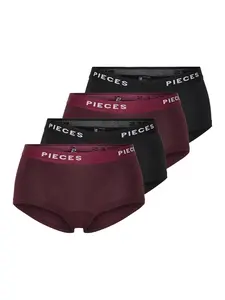 PIECES Nohavičky  baklažánová / čierna / biela