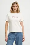 Bavlněné tričko Calvin Klein Jeans dámské, béžová barva, LV047E813G