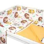 Baby Nellys 3-dílná sada Mantinel s povl. Ježek a Liška, bílá s potisk./hořčicová, 135x100