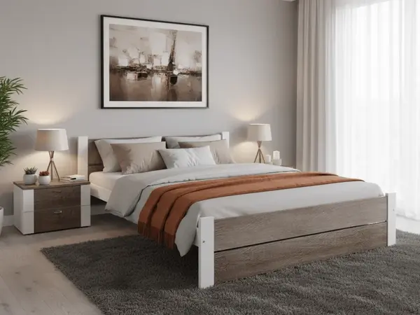 Posteľ IKAROS DOUBLE 180 x 200 cm, biela/dub hľuzovka Rošt: Bez roštu, Matrac: Matrac COCO MAXI 20 cm