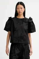 Bavlněná halenka MUNTHE RYME dámská, černá barva, vzorovaná, 254105025401