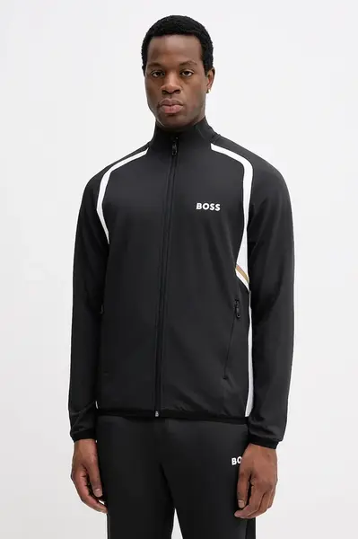 Mikina BOSS Green SW_TOC Spin FZ pánská, černá barva, vzorovaná, 50554402