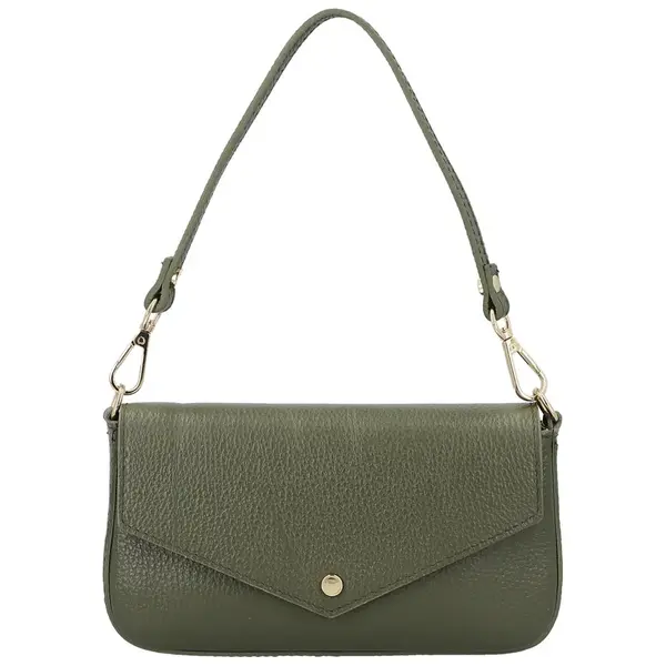 Dámska kožená kabelka na rameno tmavo zelená - Delami Vera Pelle Aksely