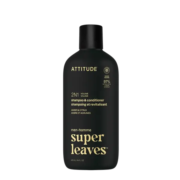 ATTITUDE Pánsky šampón a kondicionér na objem 2v1 Super leaves Amber a Citrus 415 ml
