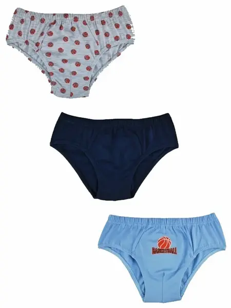 Baby Nellys Chlapecké bavlněné slipy, Basketball- 3ks v balení, šedé/granát/modrá vel.  134/140 cm